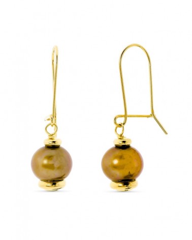 Pendientes oro 18k largos perla color gancho 31x9mm