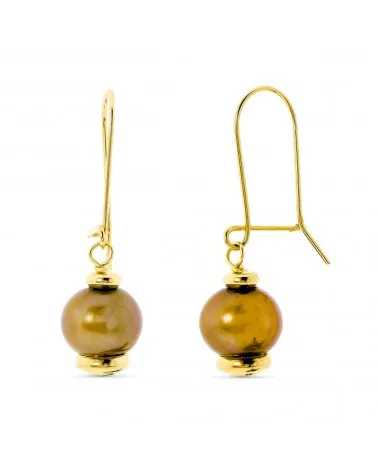 Pendientes oro 18k largos perla color gancho 31x9mm
