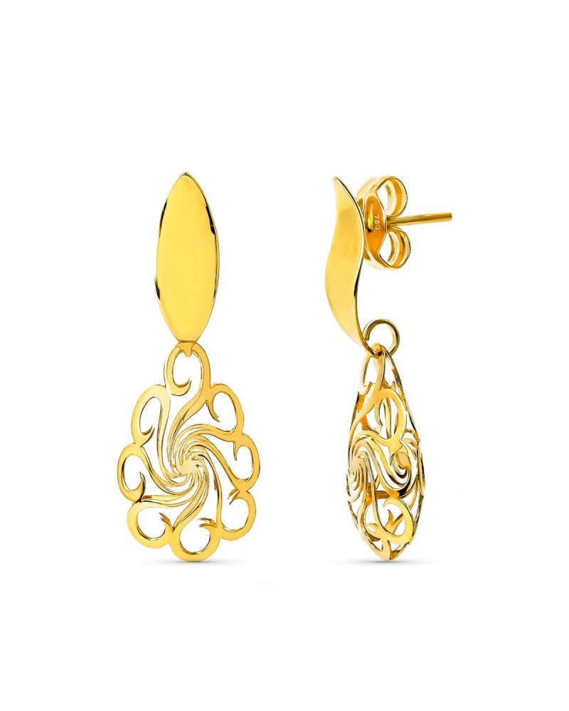 Pendientes oro 18k motivo floral calado cierre presión