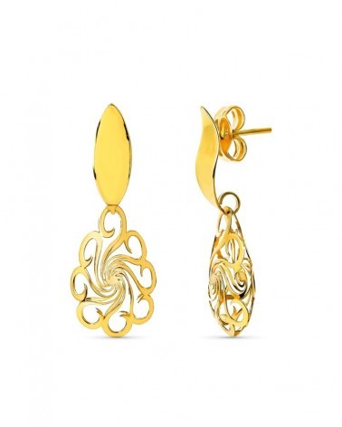 Pendientes oro 18k motivo floral calado cierre presión