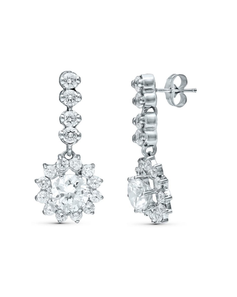 Pendientes oro 18k blanco dos cuerpos circonitas 28x12mm