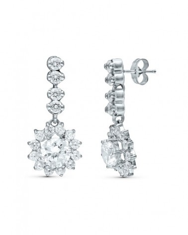 Pendientes oro 18k blanco dos cuerpos circonitas 28x12mm