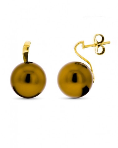 Pendientes oro 18k perla marrón 15mm cierre presión