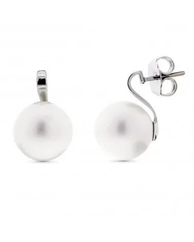 Pendientes oro blanco 18k perla 15mm cierre presión
