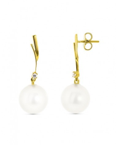 Pendientes oro 18k perla blanca circonita cierre presión