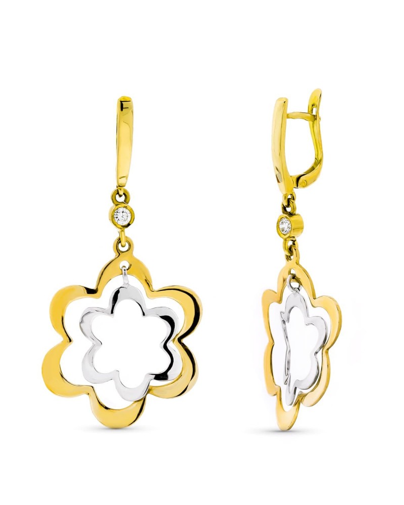 Pendientes oro 18k tricolor flores cierre catalán
