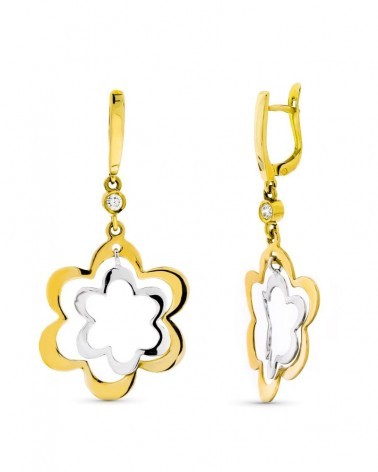 Pendientes oro 18k tricolor flores cierre catalán