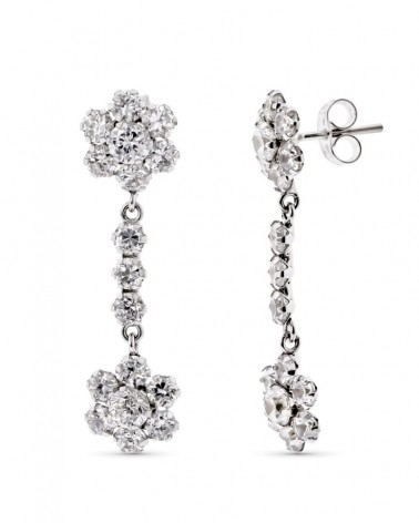 Pendientes oro 18k blanco cuajos circonita