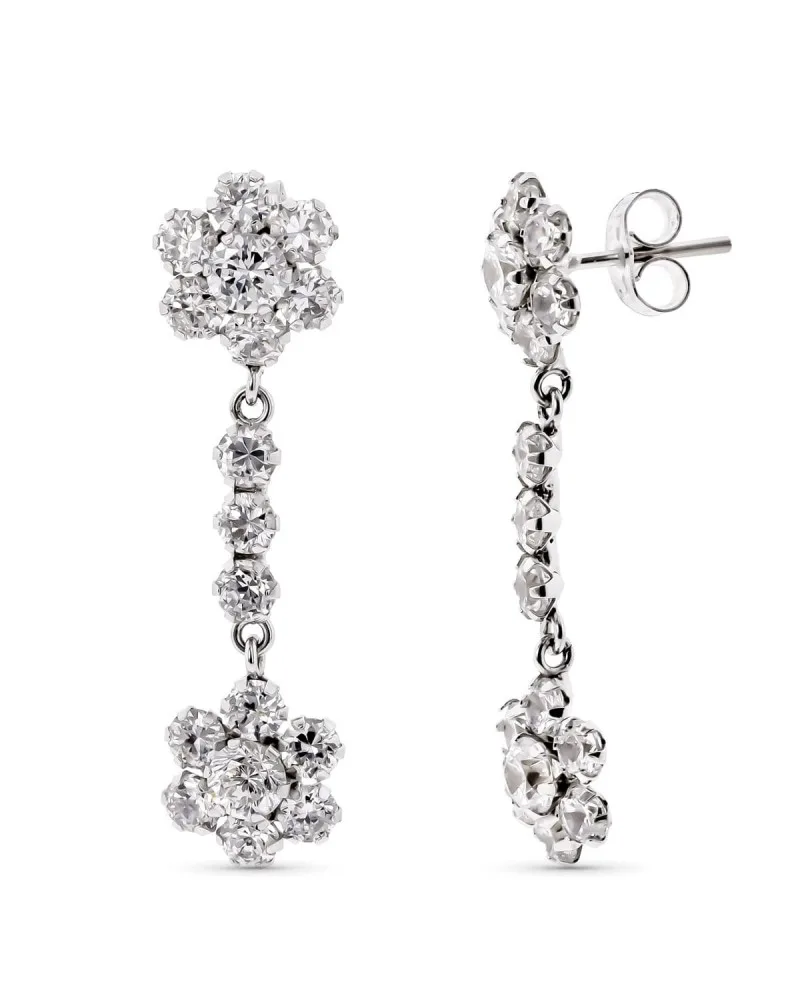 Pendientes oro 18k blanco cuajos circonita