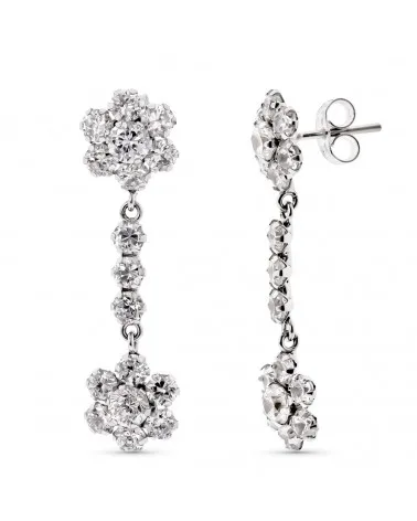 Pendientes oro 18k blanco cuajos circonita