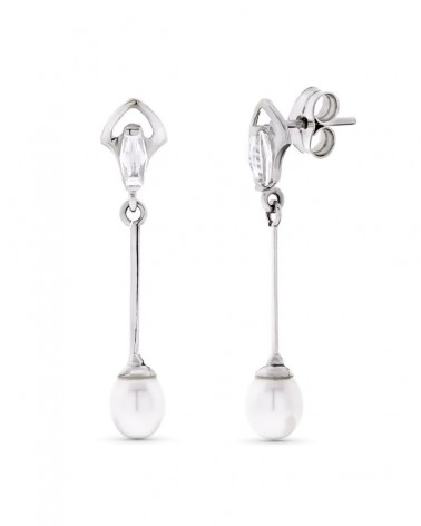 Pendientes oro blanco 18k perlas cierre presión