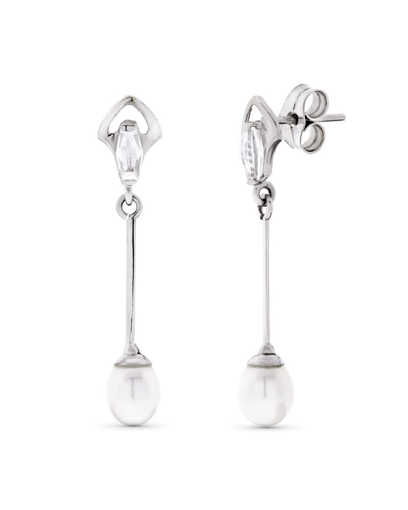 Pendientes oro blanco 18k perlas cierre presión