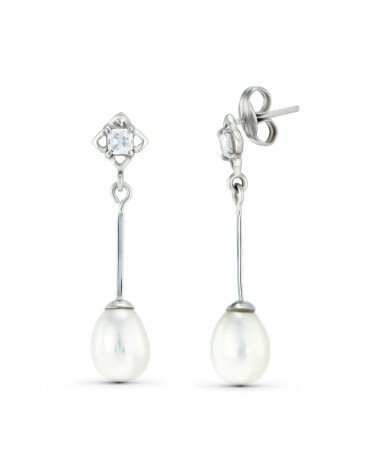Pendientes oro blanco 18k perlas circonita cierre presión