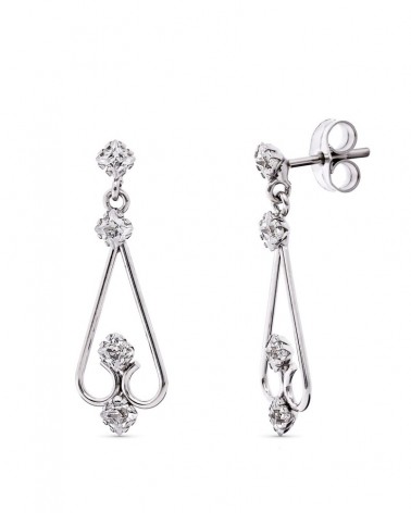 Pendientes oro blanco 18k circonita diseño lágrima 25mm
