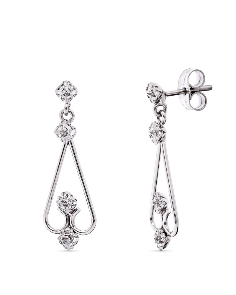 Pendientes oro blanco 18k circonita diseño lágrima 25mm