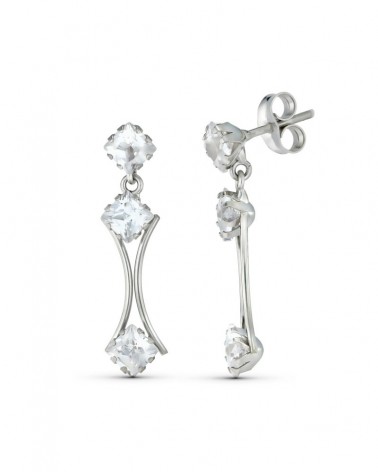 Pendientes oro blanco 18k circonita diseño colgante