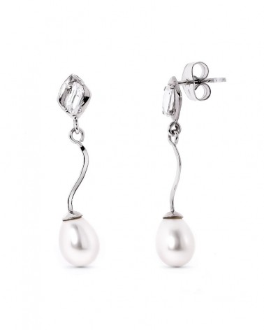 Pendientes oro blanco 18k perla circonita cierre presión