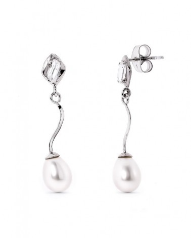 Pendientes oro blanco 18k perla circonita cierre presión