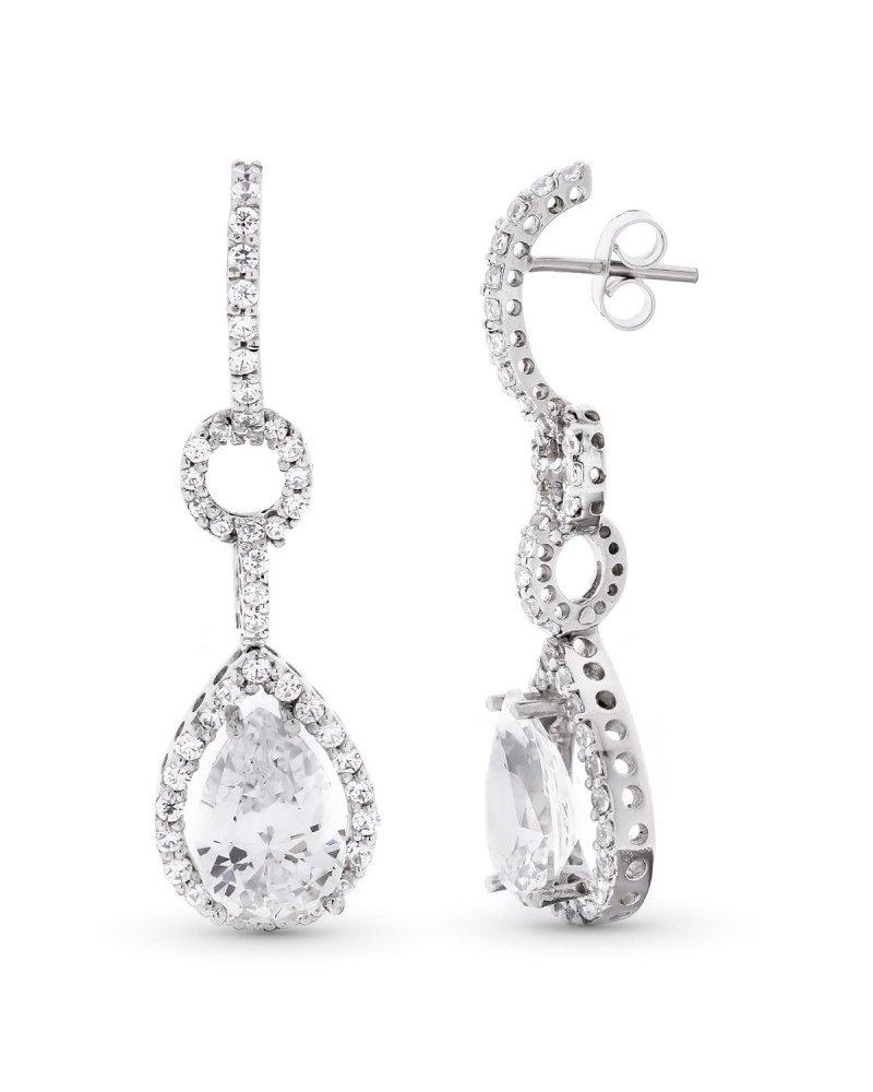 Pendientes oro blanco 18k largos circonita 41 mm
