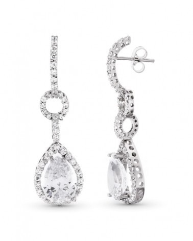 Pendientes oro blanco 18k largos circonita 41 mm