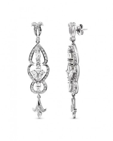 Pendientes oro blanco 18k largos circonita 59mm