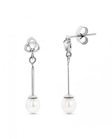 Pendientes oro blanco 18k perla y circonita