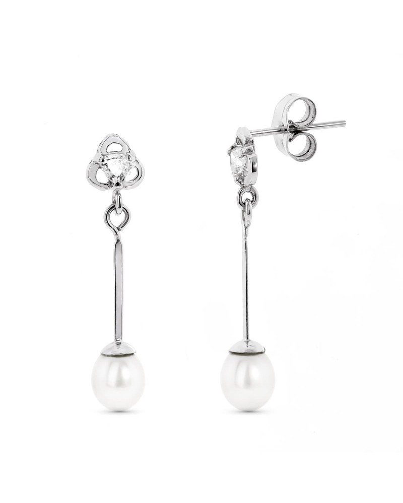 Pendientes oro blanco 18k perla y circonita
