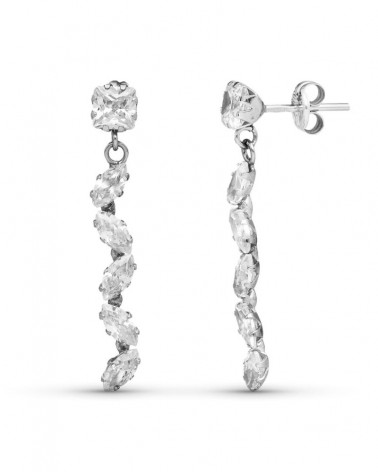 Pendientes oro blanco 18k largos circonita