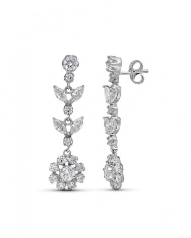 Pendientes oro blanco 18k largos circonita 35mm