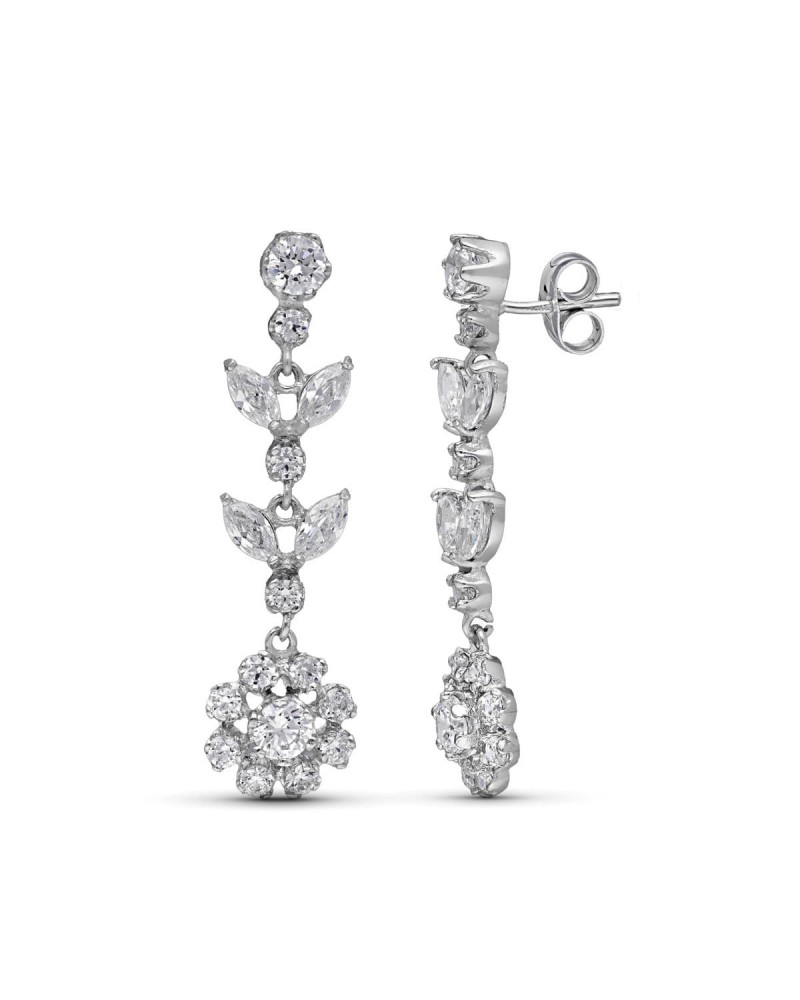 Pendientes oro blanco 18k largos circonita 35mm