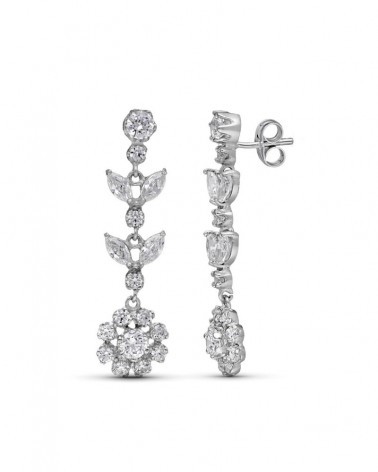 Pendientes oro blanco 18k largos circonita 35mm