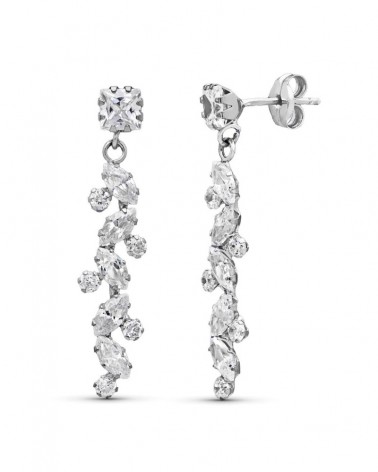 Pendientes oro blanco 18k circonitas colgantes 30mm