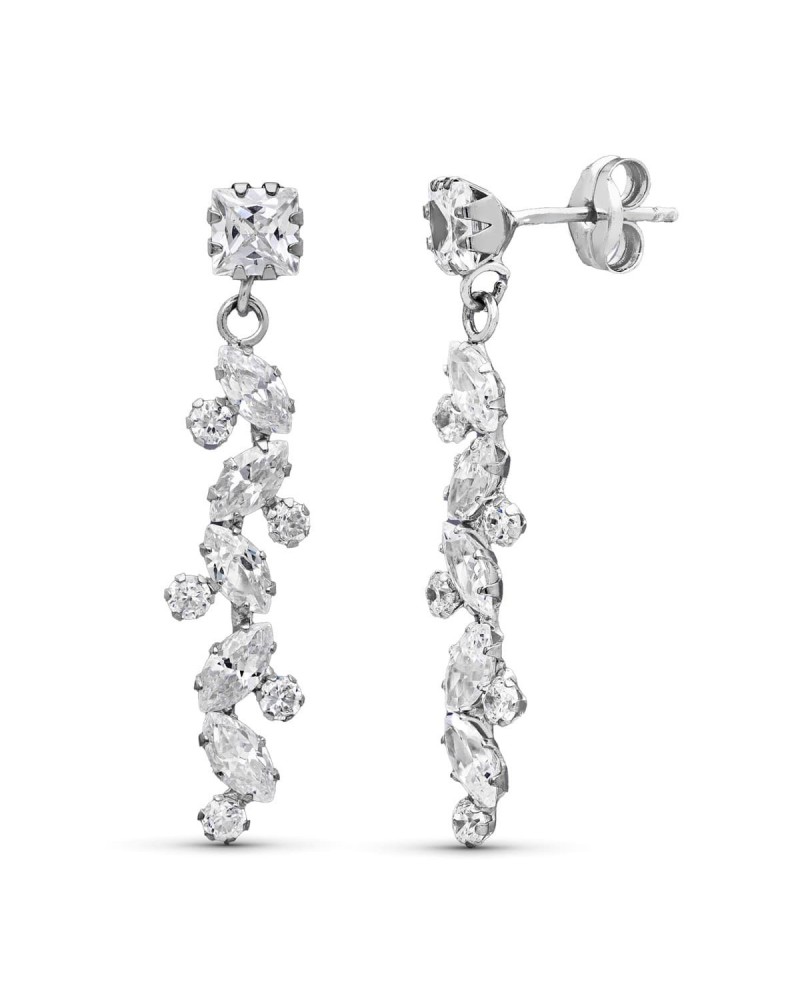 Pendientes oro blanco 18k circonitas colgantes 30mm