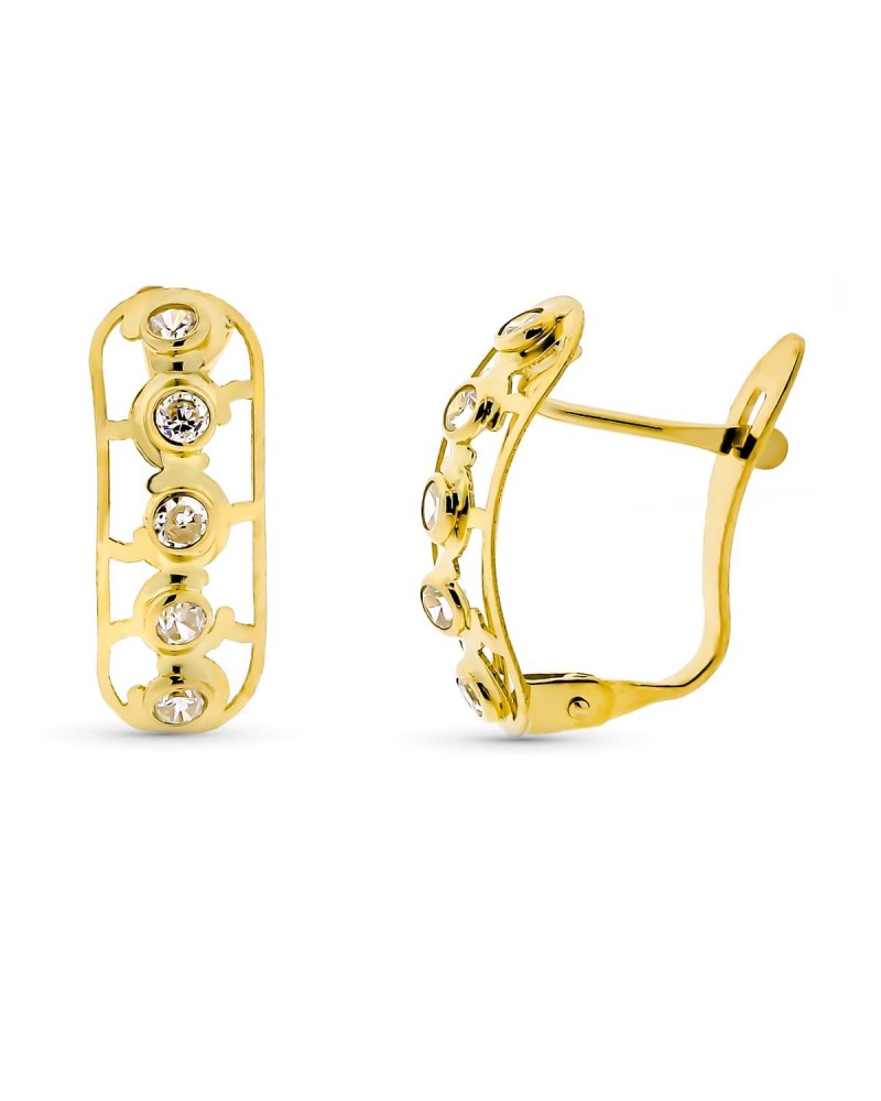Pendientes oro 18k calados circonitas cierre catalán