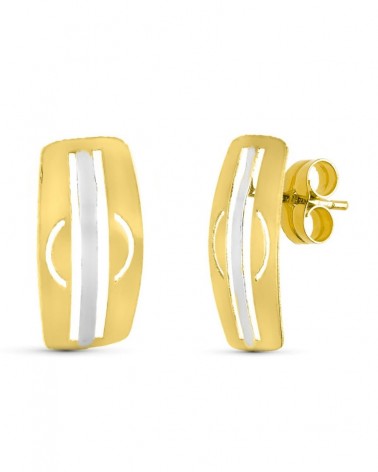 Pendientes oro 18k bicolor diseño rectangular moderno