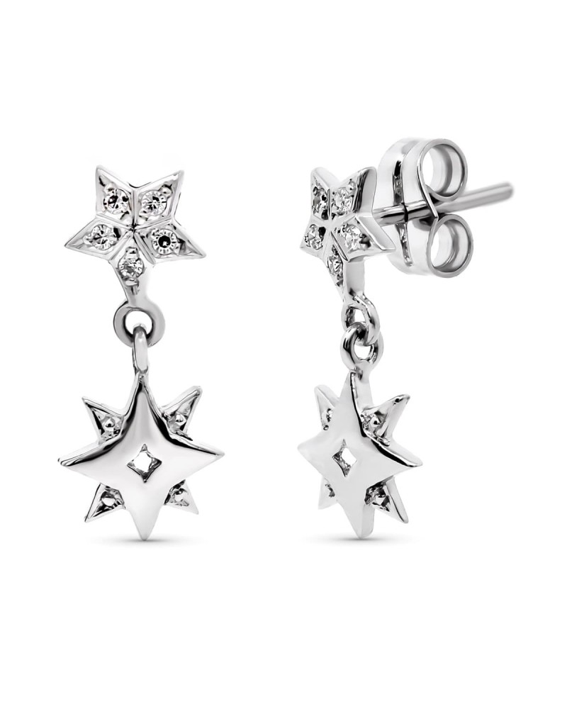 Pendientes oro blanco 18k largos estrella 17x7 mm