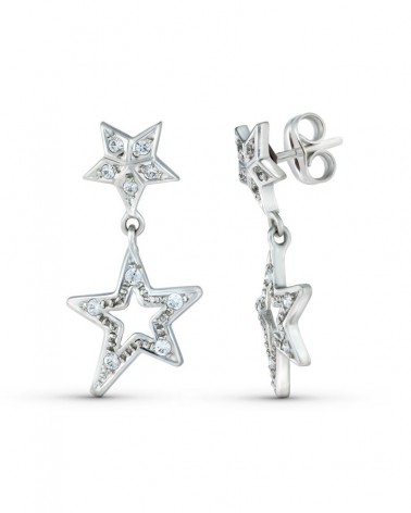 Pendientes oro blanco 18k estrellas circonitas 24x13mm