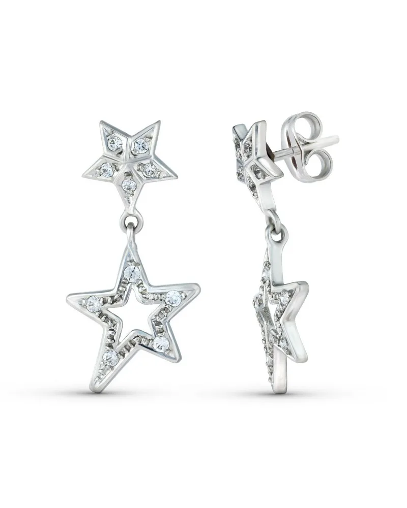 Pendientes oro blanco 18k estrellas circonitas 24x13mm