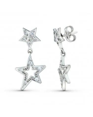 Pendientes oro blanco 18k estrellas circonitas 24x13mm