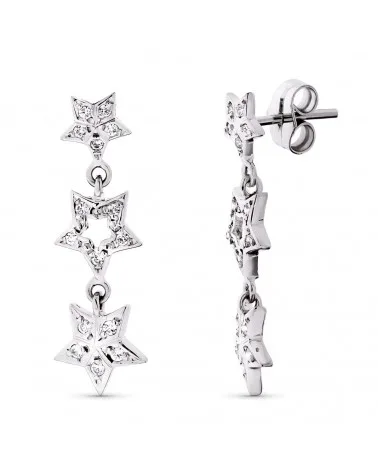 Pendientes oro blanco 18k estrellas circonita largos