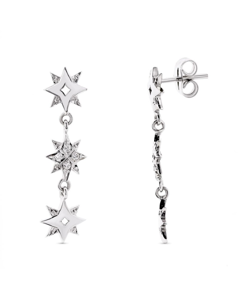 Pendientes oro blanco 18k tres estrellas circonita