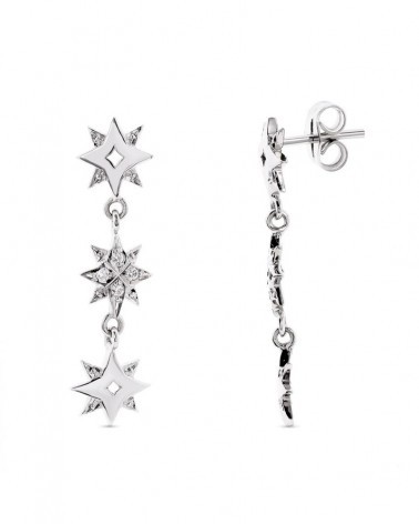 Pendientes oro blanco 18k tres estrellas circonita