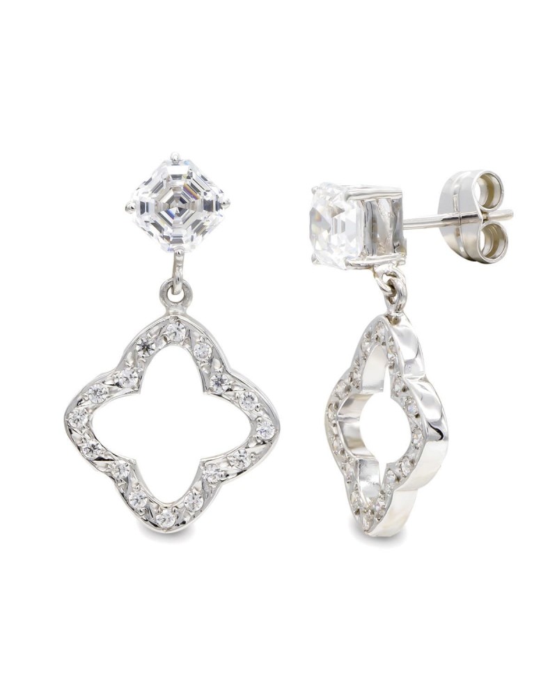 Pendientes oro blanco 18k largos circonita 27x15mm