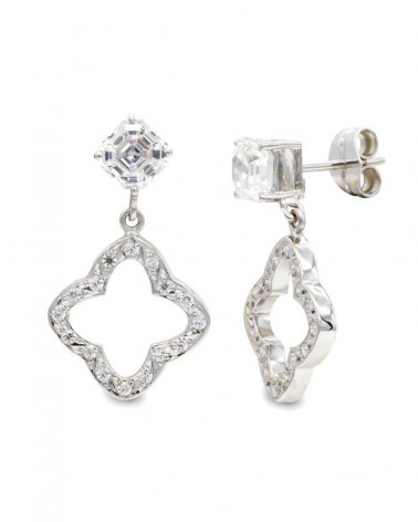 Pendientes oro blanco 18k largos circonita 27x15mm