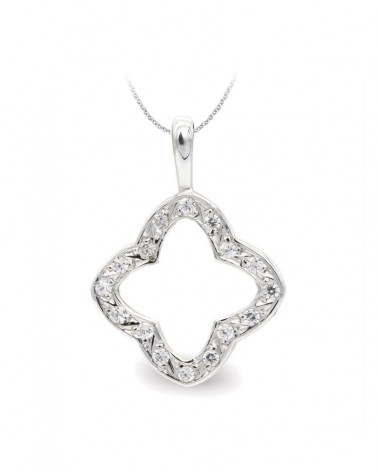 Colgante oro blanco 18k trébol circonitas 22x15mm