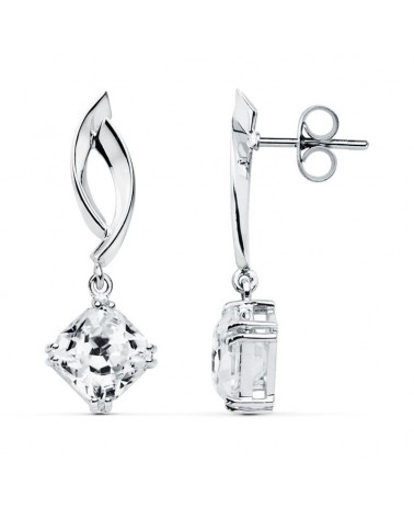 Pendientes oro blanco 18k circonita colgante 31mm