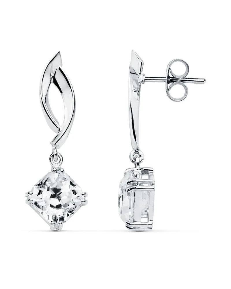 Pendientes oro blanco 18k circonita colgante 31mm