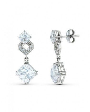Pendientes oro blanco 18k colgantes circonita 26x11mm
