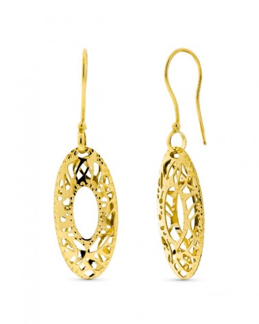 Pendientes oro 18k ovales calados tallados 26mm