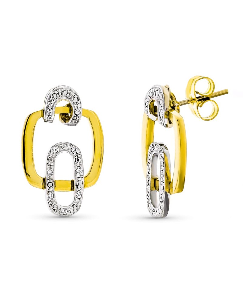 Pendientes oro 18k bicolor circonita cierre presión